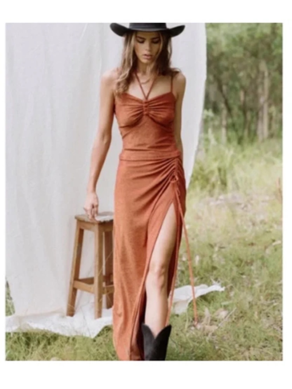 Lenni Alibi Copper Knit Midi Skirt w/ Side Slit - Size Large